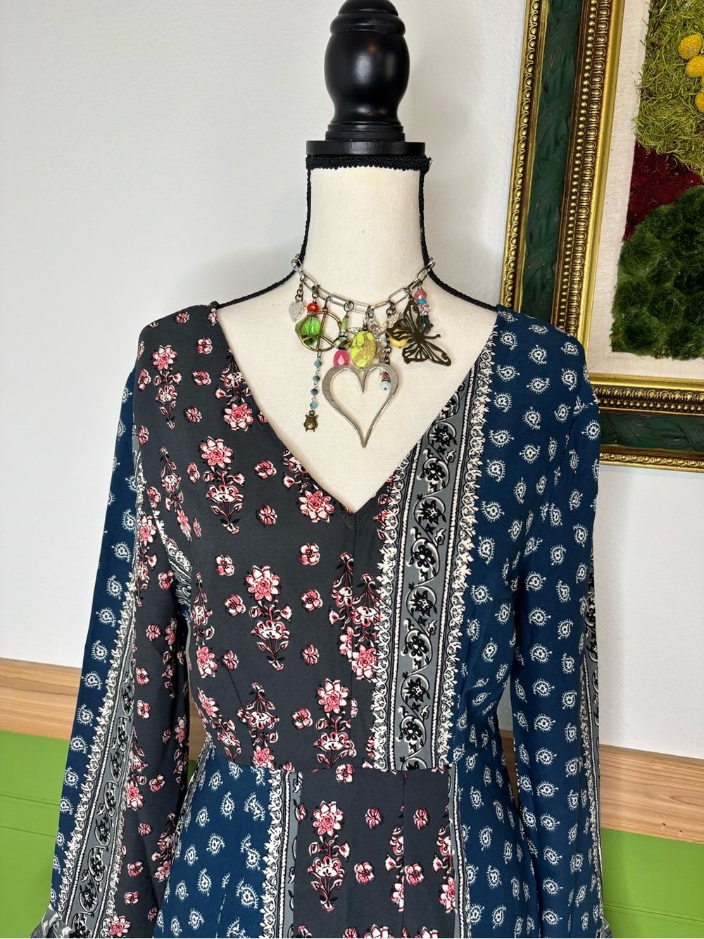 NWT Love Riche Flared Sleeve Boho Multi Print Maxi Dress - Picture 4 of 16